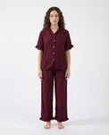 Sajiero Half Sleeves PJ Set - Linen Comfort - Maroon