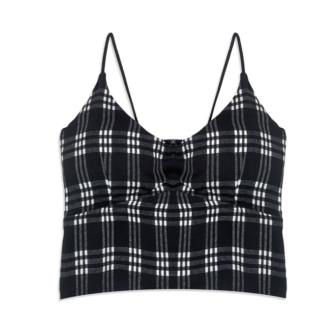 Black and white plaid tank top on a white background