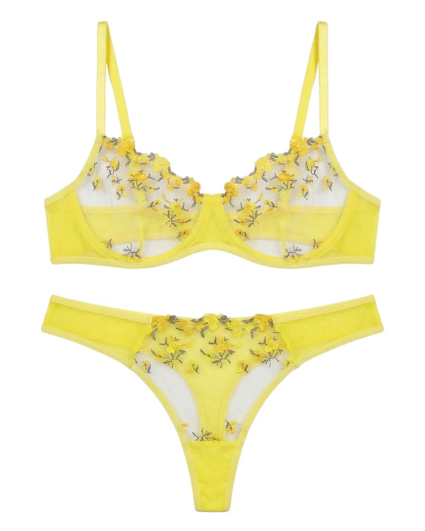Sajiero Non Padded Bra Set - Noir Rose - Yellow