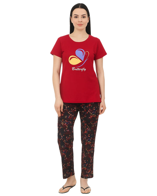Sajiero Cotton PJ Set - Crimson Flutter