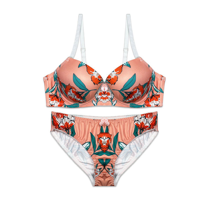 Sajiero Cheek Floral Print Padded Bra and Panty Set