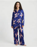Sajiero Oversized Silk Pajama Suit - Flamingo - Blue