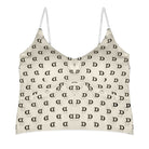 Beige tank top with black pattern on a white background