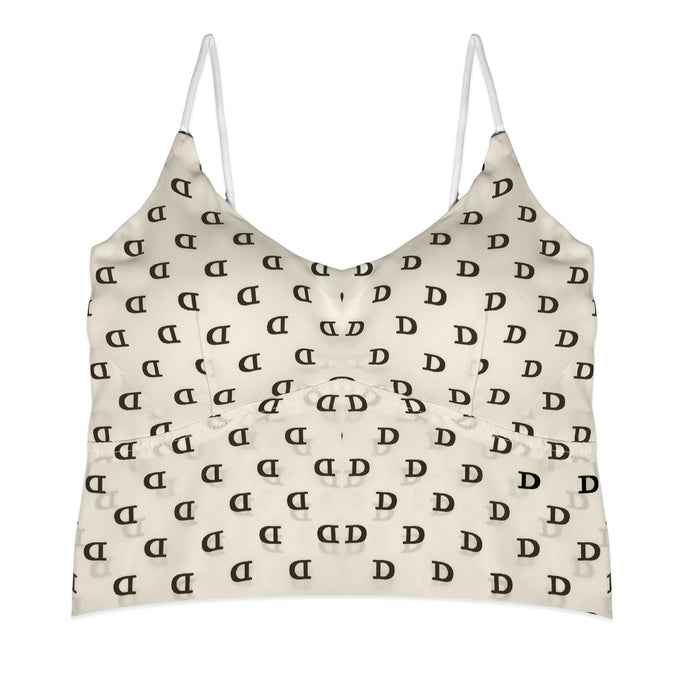 Beige tank top with black pattern on a white background
