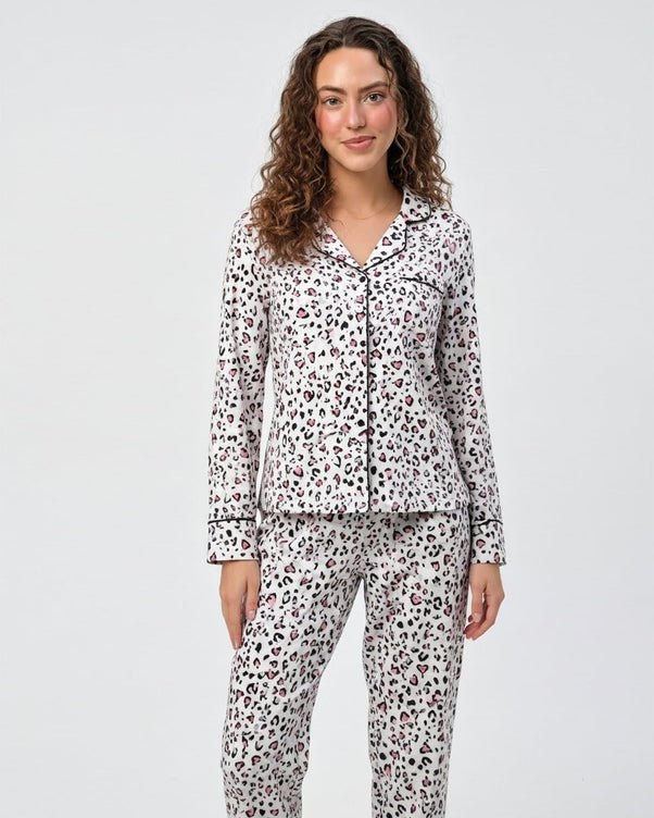 Sajiero Silk Pajama Suit - Ivory Heart