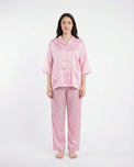 Sajiero Drop Shoulder Silk Pajama Suit - Dreamy Hearts