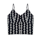 Black crop top with white chain pattern on a white background