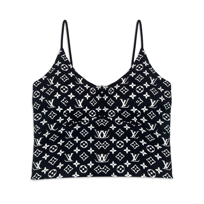 Black tank top with white pattern on a white background