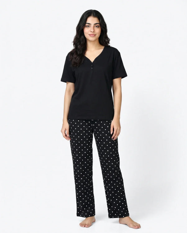 Sajiero Cotton PJ Set - Mono Dot
