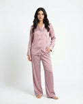 Sajiero Satin Silk Pajama Suit - Noir - Pink