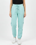 Sajiero Fleece Trouser -Bow Print - Aqua Blue