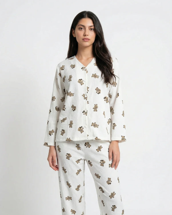 Sajiero Summer Crinkled Pajama Suit - Little Teddy