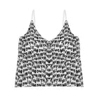 Black and white patterned top on a white background