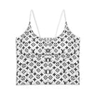 Black and white patterned top on a white background