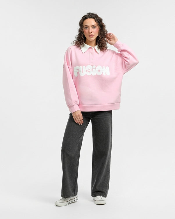 Sajiero Fleece Polo Style Sweatshirt - FUSION - Pink