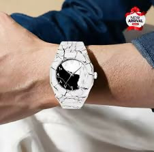 Original WHITE MARBLE Arabic Aura Waterproof Wrist Watch: Trending Matte Finish Luxury Timepiece for Men & Boys special Premium Arabic Aura Watch 2026 watch: Luxury Minimalist Design with Butterfly Clasp & Fiber Chain for Men