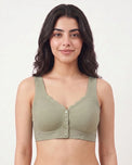 Sajiero Front-Button Bra - Zova - Olive Green