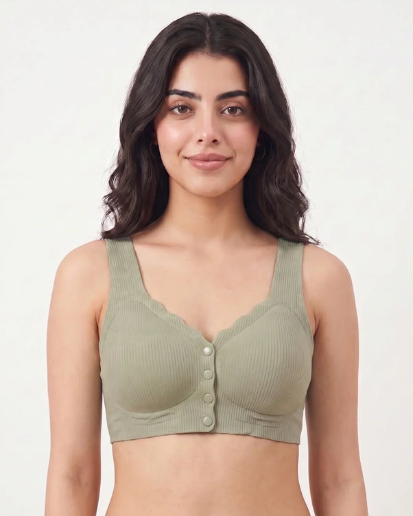 Sajiero Front-Button Bra - Zova - Olive Green