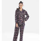 Sajiero Silk Pajama Suit  with Scrunchie - Dark Fleur
