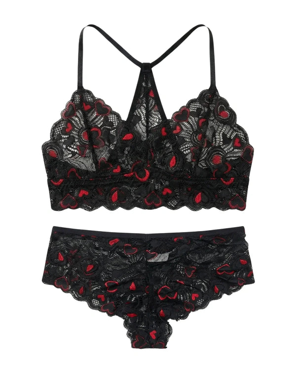 Sajiero Non Padded Bra Set - Heart Lace