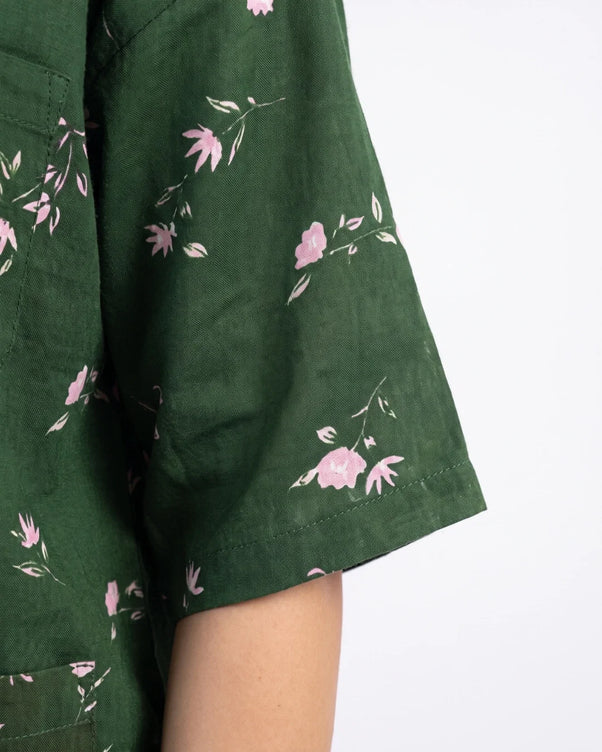 Sajiero Linen Oversized PJ Set - Floral Breeze - Green