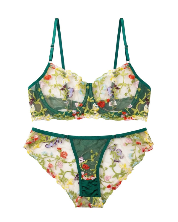 Sajiero Non Padded Bra Set - Fiora - Green