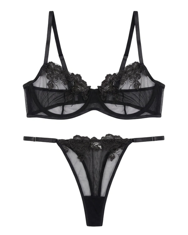 Sajiero Non Padded Bra Set - Noir Whisper - Black