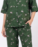 Sajiero Linen Oversized PJ Set - Floral Breeze - Green