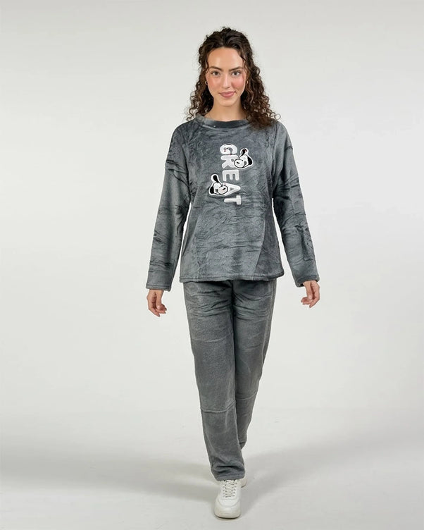 Sajiero Fleece Pajama Suit - Grey Cozy
