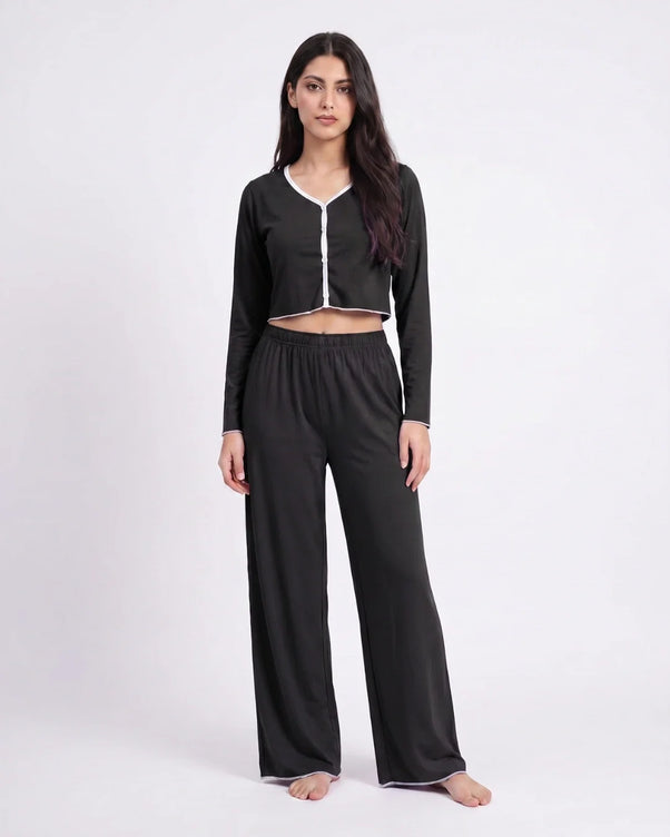 Sajiero Cotton PJ Set - Velour - Black