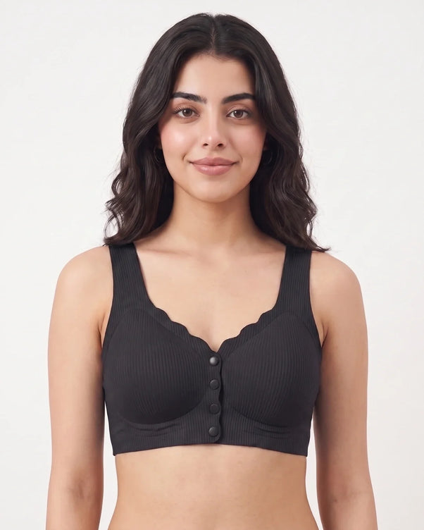 Sajiero Front-Button Bra - Zova - Black
