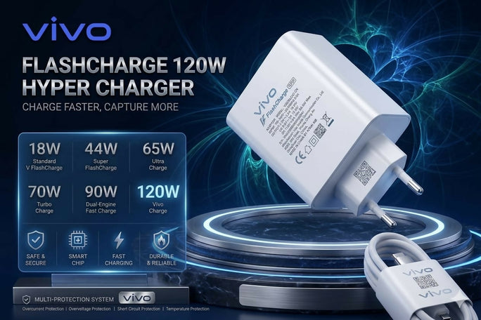 Original Vivo 120W Flash Charger Type-C Cable | Premium Super Fast Charging Adapter for Vivo V23 V20 V21 Y73 Z1x | Genuine Dual Engine QC 4.0 Fast Charge