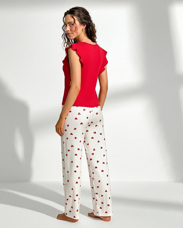 Sajiero Cotton PJ Set - Heart Ease - Red