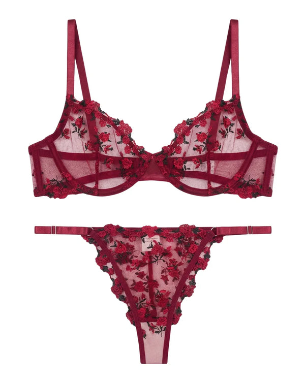 Sajiero Non Padded Bra Set - Crimson Noir - Maroon