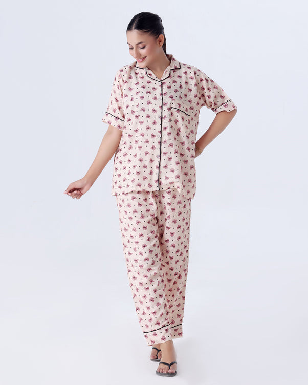 Sajiero Summer Pajama Suit - Ribbon And hearts