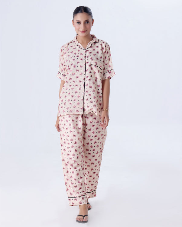 Sajiero Summer Pajama Suit - Ribbon And hearts