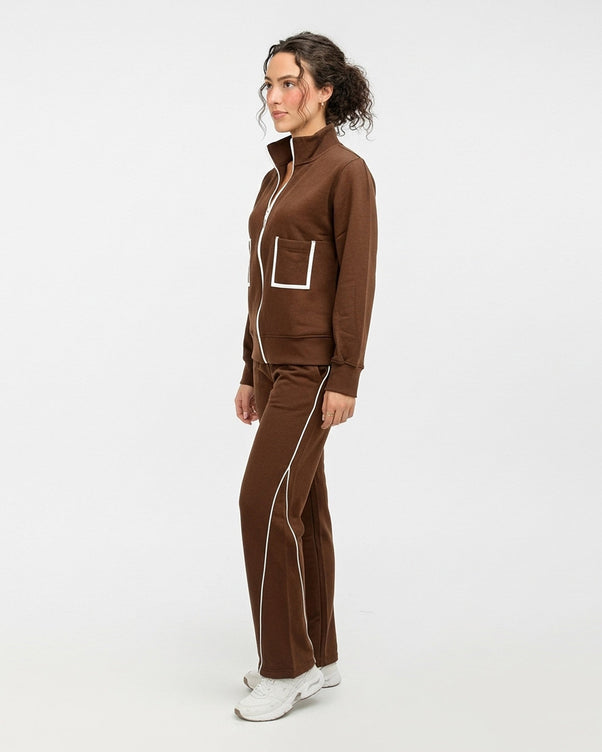 Sajiero Fleece Tracksuit -Comfy Zip - Brown