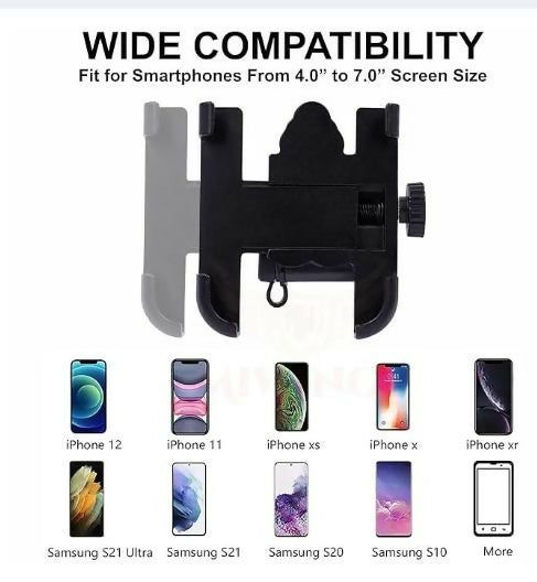 Metal Bike Mobile Holder with USB Charger | Heavy Duty Motorcycle Phone Holder | Universal Handle Bar Mount All Phones Mobile Holder Adjustable Mobile Holder Riding Mobile Holder Long Ride Mobile Holder