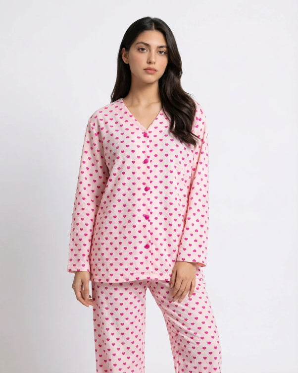 Sajiero Summer Crinkled Pajama Suit - Love Checks