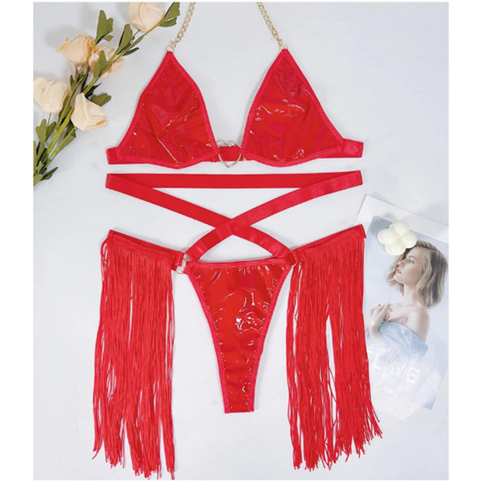 Sajiero Damon Heart Faux Leather Style Lingerie