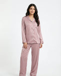 Sajiero Satin Silk Pajama Suit - Noir - Pink