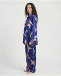 Sajiero Oversized Silk Pajama Suit - Flamingo - Blue