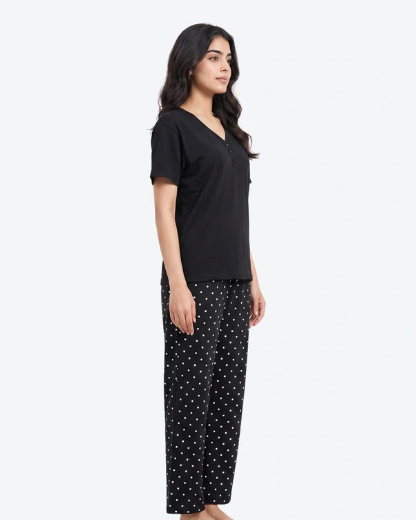 Sajiero Cotton PJ Set - Mono Dot