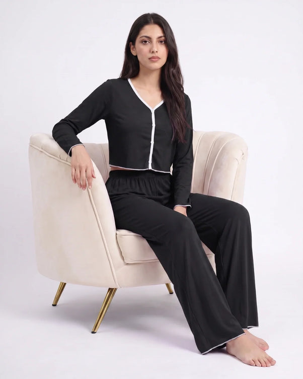 Sajiero Cotton PJ Set - Velour - Black