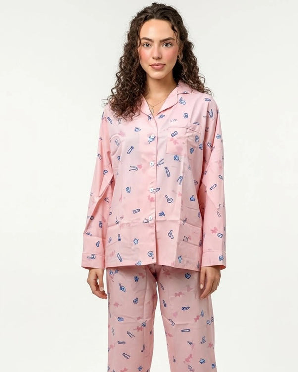 Sajiero Linen Pajama Suit - Blush Charm