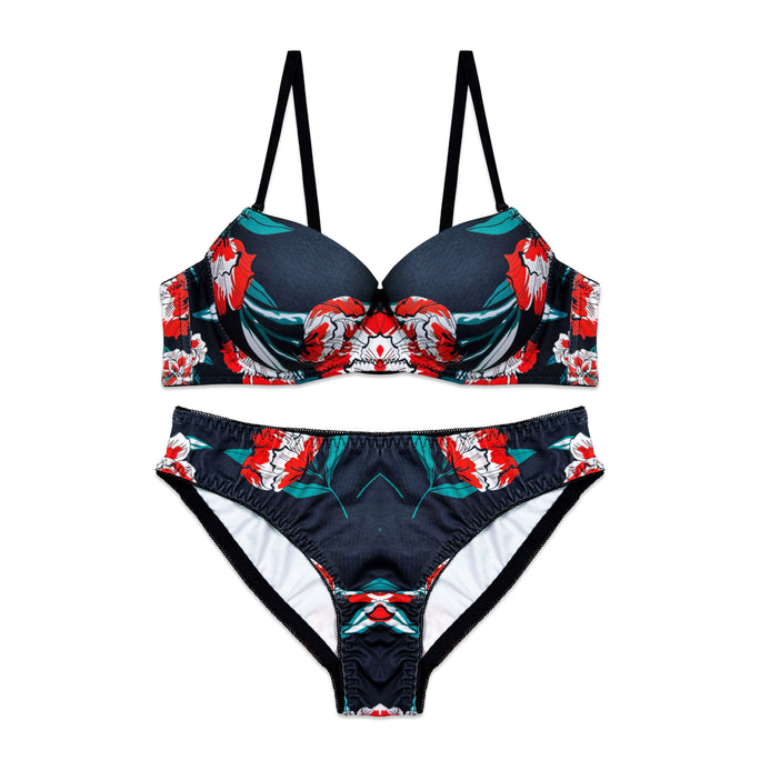 Sajiero Cheek Floral Print Padded Bra and Panty Set