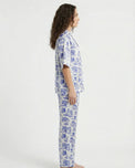 Sajiero Drop Shoulder Silk Pajama Suit - Blue Meadow