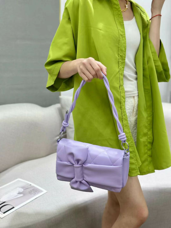 Quilted Leather Bow Accent Crossbody Handbag for Women - Stylish Shoulder Bag