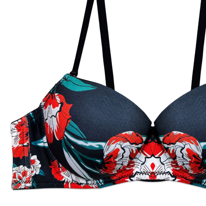 Sajiero Cheek Floral Print Padded Bra and Panty Set