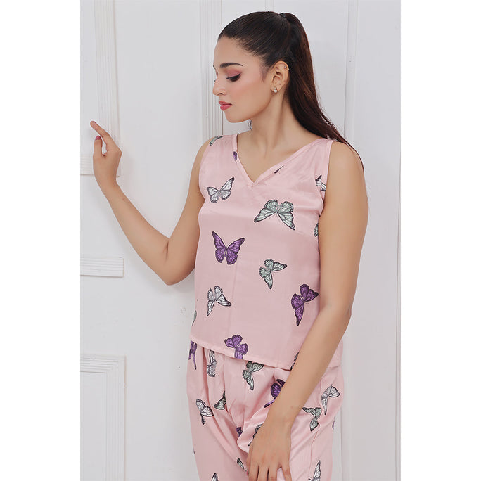Sajiero Silk Sleeveless Pj Suit - Dreamy Butterfly